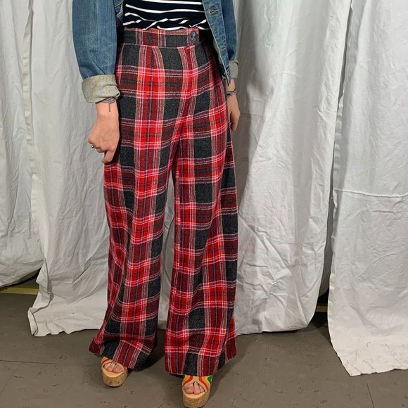 Vintage Pants - Vintage Plaid Wool High Waist Pants